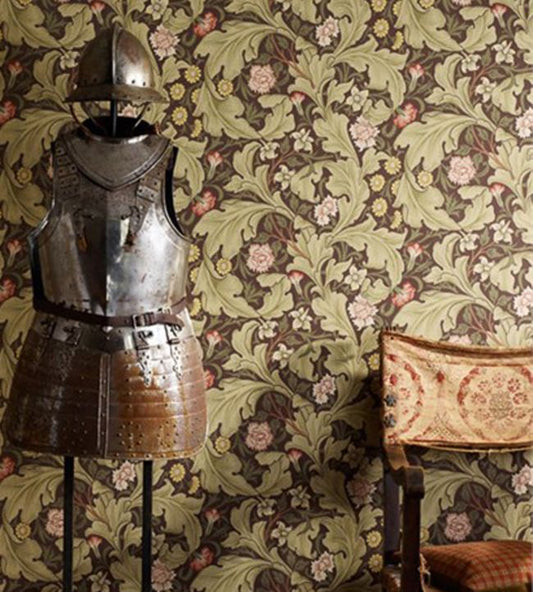 Leicester Wallpaper - Chocolate/Olive - 212542 - Morris & Co - Premier Wallcovering