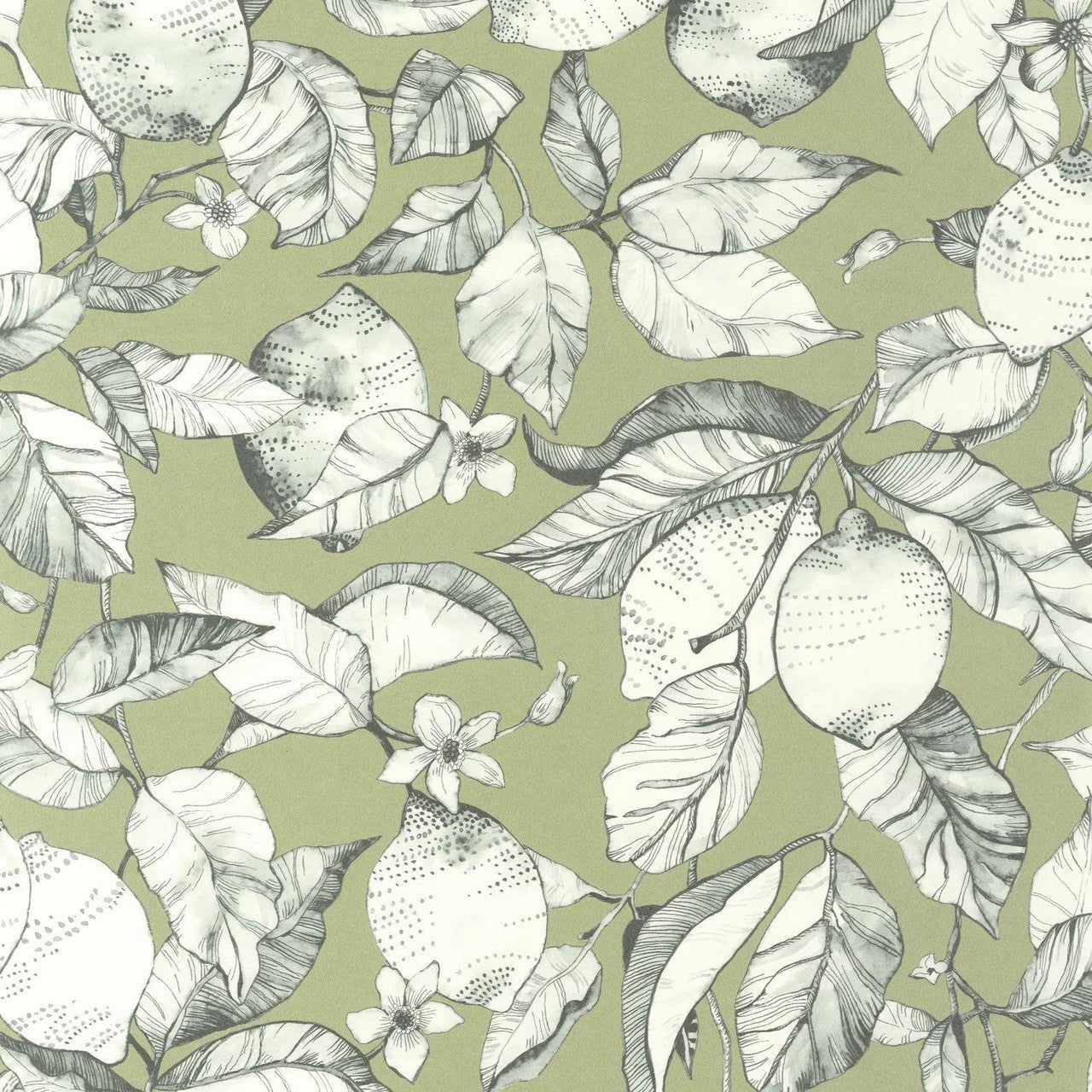 Lemon Tree Soliflore Wallpaper - Argile Verte - Casadeco - 200277313 - Premier Wallcovering