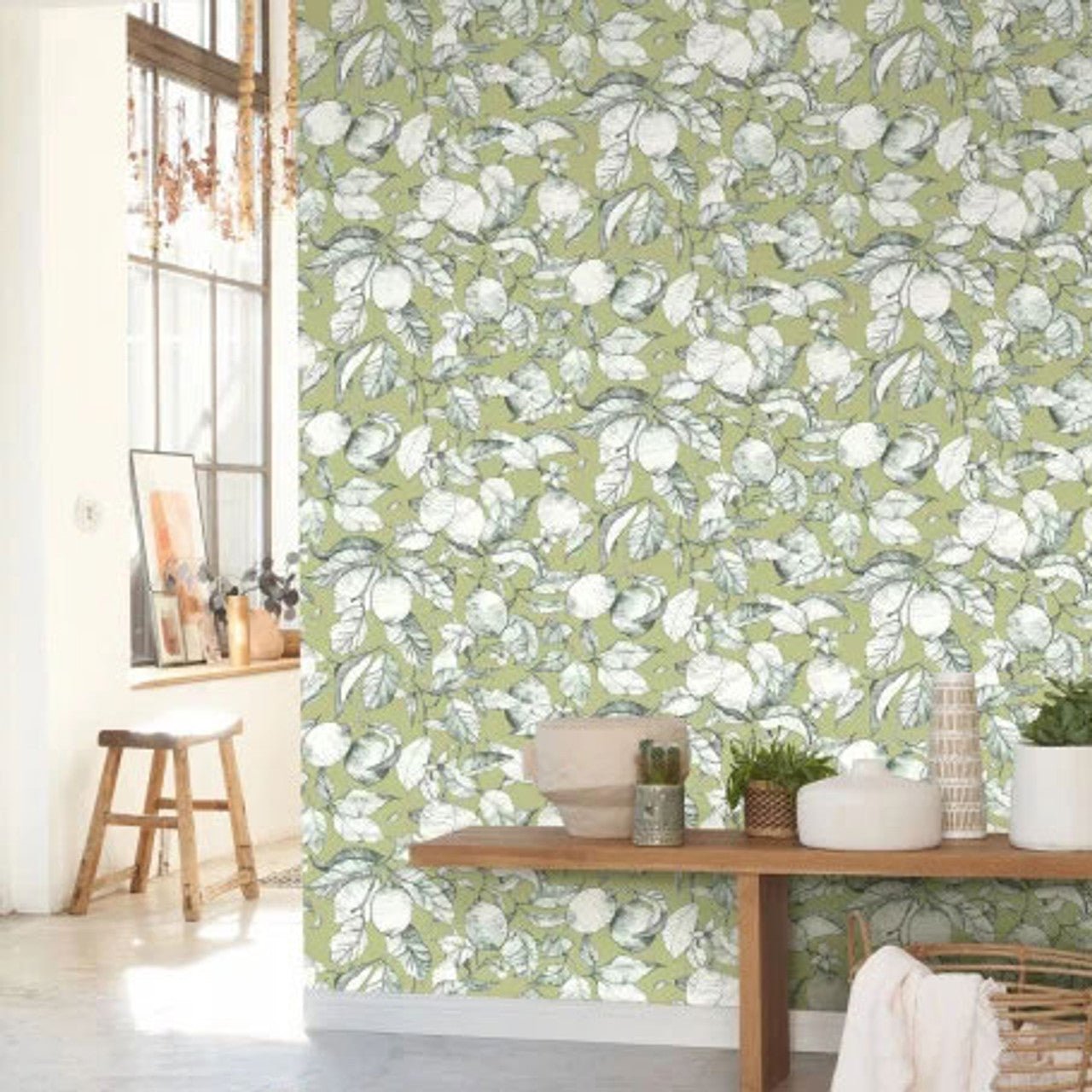 Lemon Tree Soliflore Wallpaper - Argile Verte - Casadeco - 200277313 - Premier Wallcovering