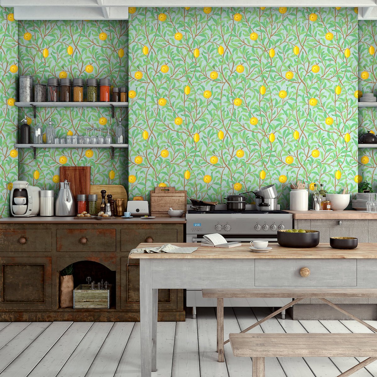 Morris Collections - 1045 - Lemon Tree Wallpaper - Sky Blue - Premier Wallcovering