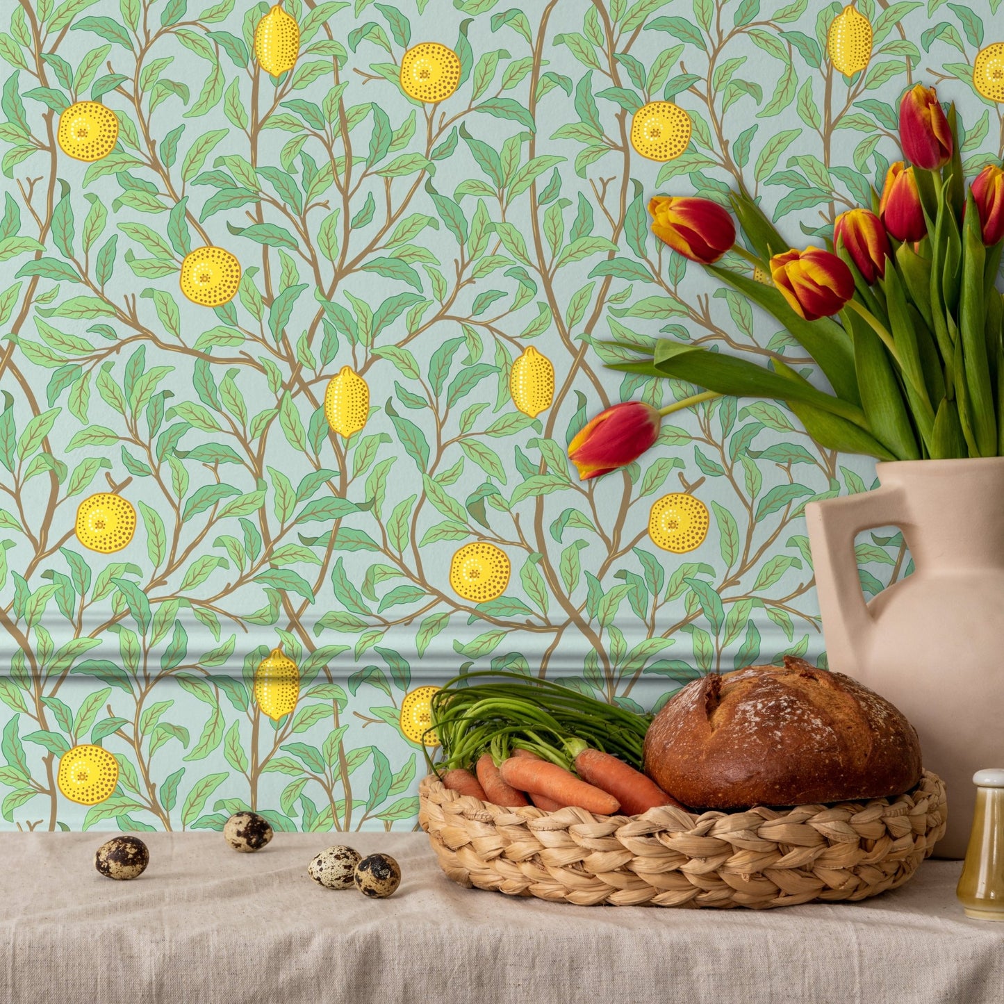 Morris Collections - 1045 - Lemon Tree Wallpaper - Sky Blue - Premier Wallcovering
