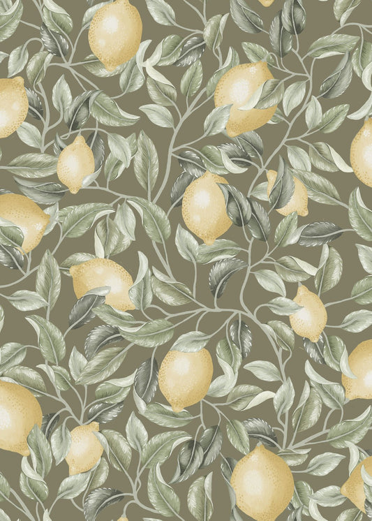 Lemon Trees Wallpaper - Sage Green - Summer Gray - Premier Wallcovering
