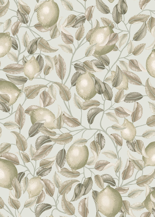 Lemon Trees Wallpaper - Seagrass Green - Summer Gray - Premier Wallcovering