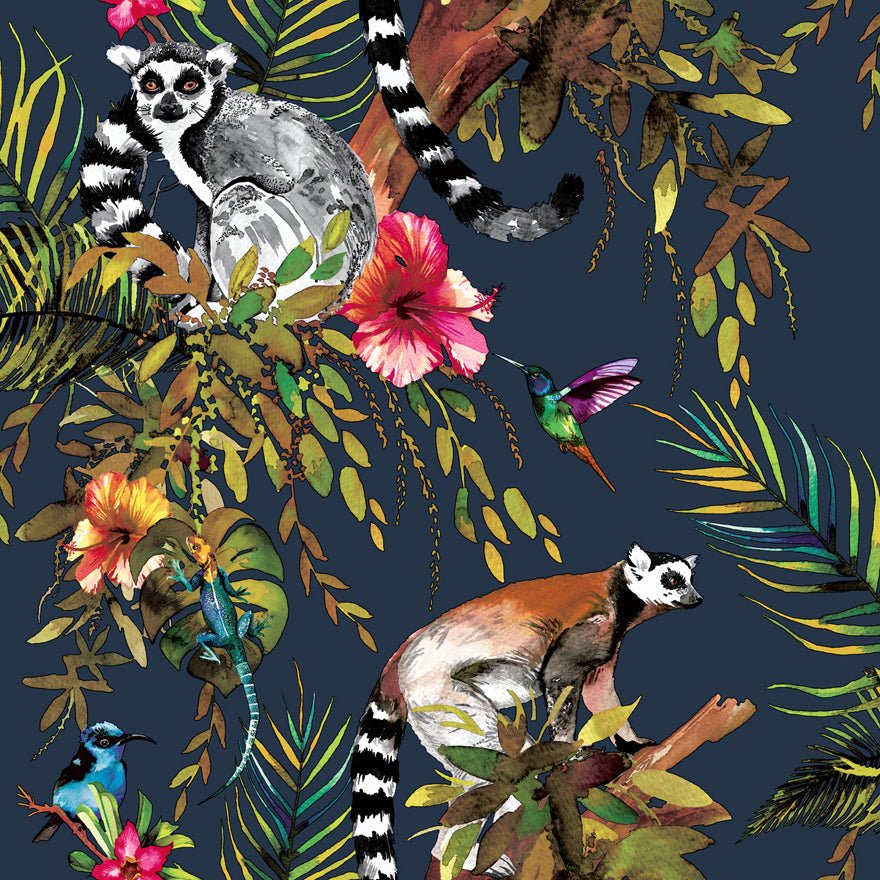 Lemur Wallpaper - Midnight Blue/Multi - Holden Décor - 12403 - Premier Wallcovering