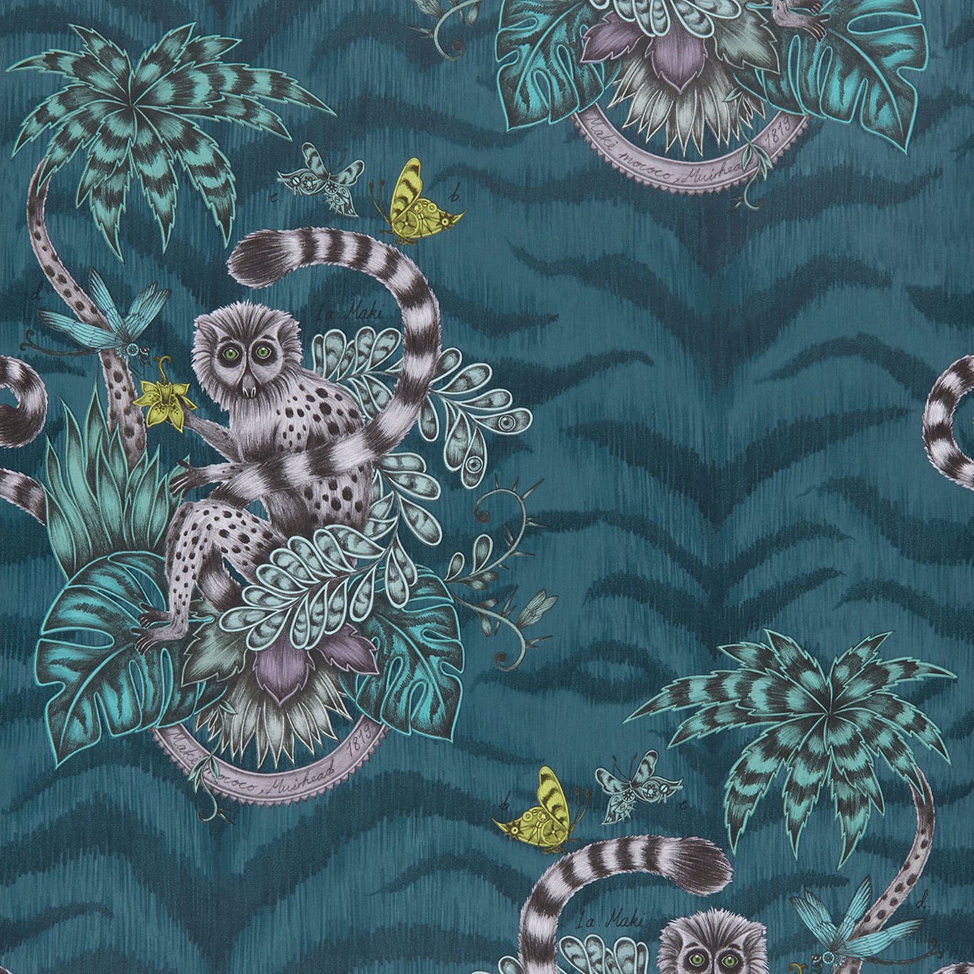 Lemur Wallpaper - Navy - Clarke & Clarke - Emma J Shipley - W0103/03 - Premier Wallcovering
