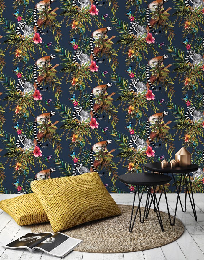 Lemur Wallpaper - Midnight Blue/Multi - Holden Décor - 12403 - Premier Wallcovering