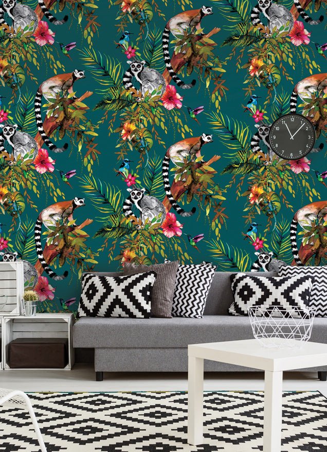 Lemur Wallpaper - Teal/Multi - Holden Décor - 12402 - Premier Wallcovering