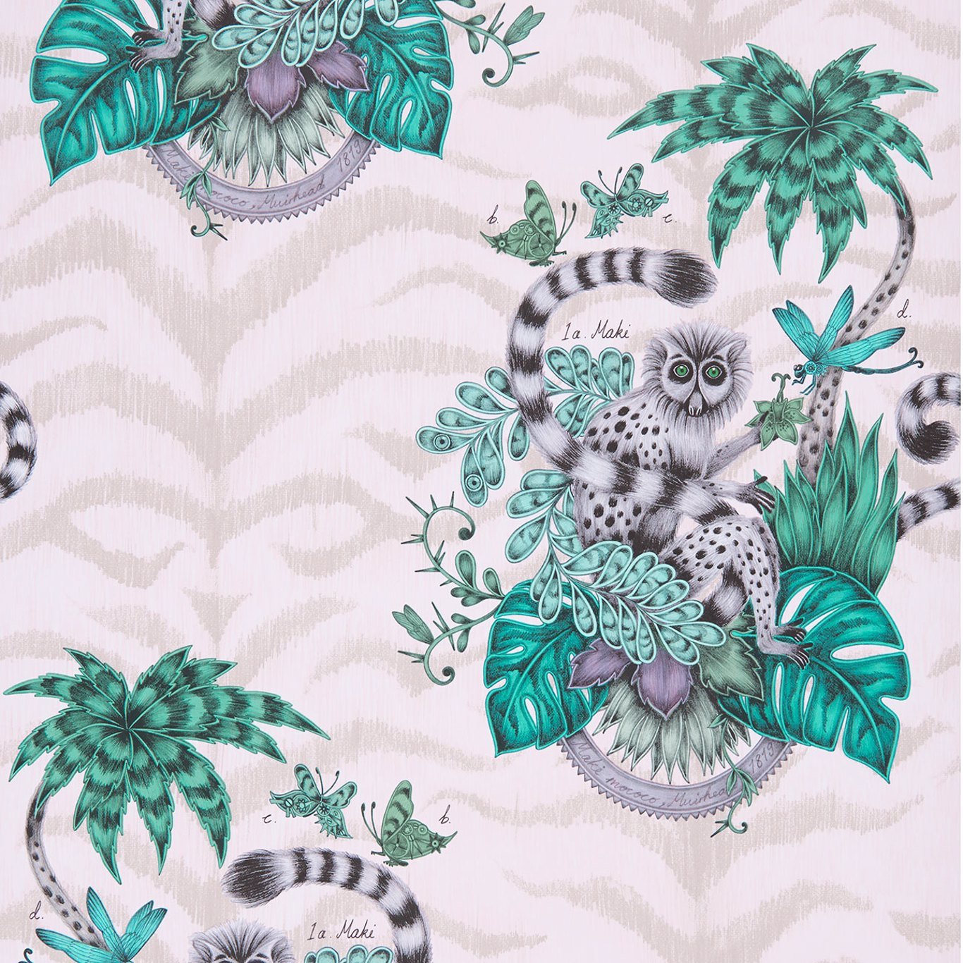 Lemur Wallpaper - Pink - Clarke & Clarke - Emma J Shipley - W0103/04 - Premier Wallcovering