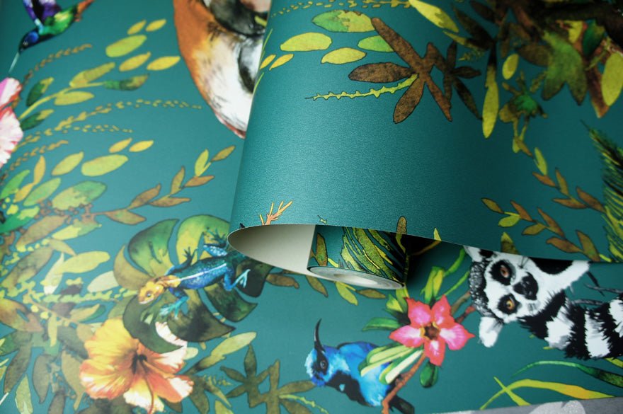 Lemur Wallpaper - Teal/Multi - Holden Décor - 12402 - Premier Wallcovering