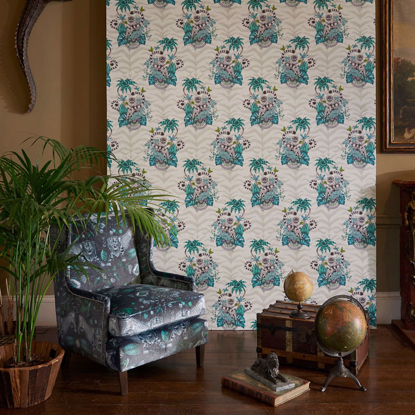 Lemur Wallpaper - Jungle - Clarke & Clarke - Emma J Shipley - W0103/01 - Premier Wallcovering