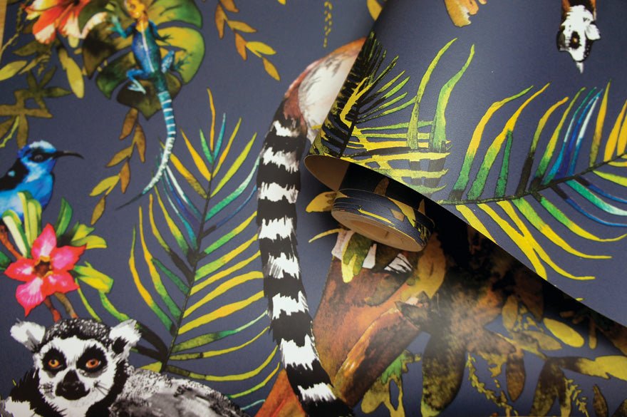 Lemur Wallpaper - Midnight Blue/Multi - Holden Décor - 12403 - Premier Wallcovering