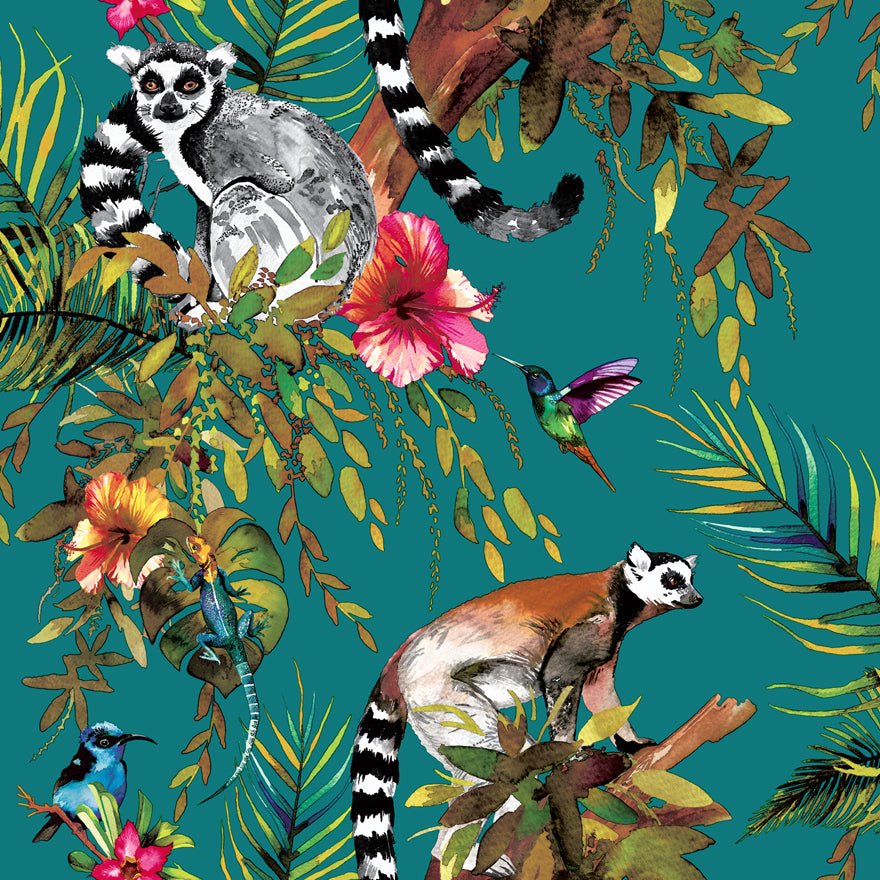 Lemur Wallpaper - Teal/Multi - Holden Décor - 12402 - Premier Wallcovering
