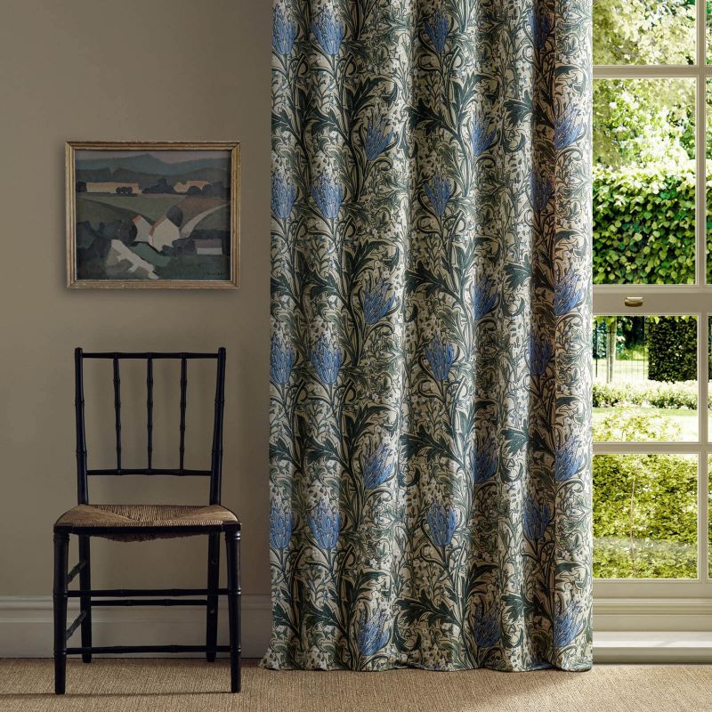 Lent Lily Embroidery Fabric - Forest/Cornflower Blue - Morris & Co - 237662 - Premier Wallcovering