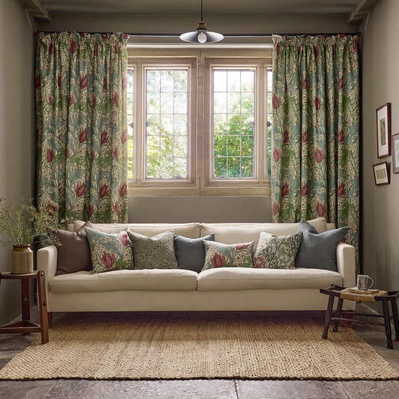 Lent Lily Fabric - Plum/Bayleaf - Morris & Co - 227379 - Premier Wallcovering