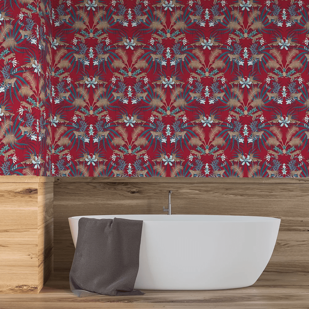Leopard Luxe Wallpaper - Red - The Graduate Collection - BWLUXERED - Premier Wallcovering