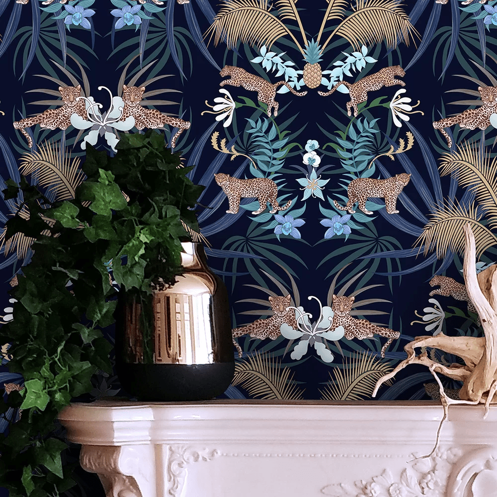 Leopard Luxe Wallpaper - Blue - The Graduate Collection - BWLUXEBLUE - Premier Wallcovering