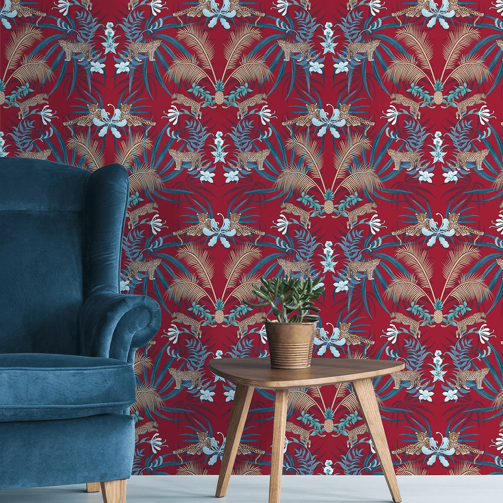 Leopard Luxe Wallpaper - Red - The Graduate Collection - BWLUXERED - Premier Wallcovering