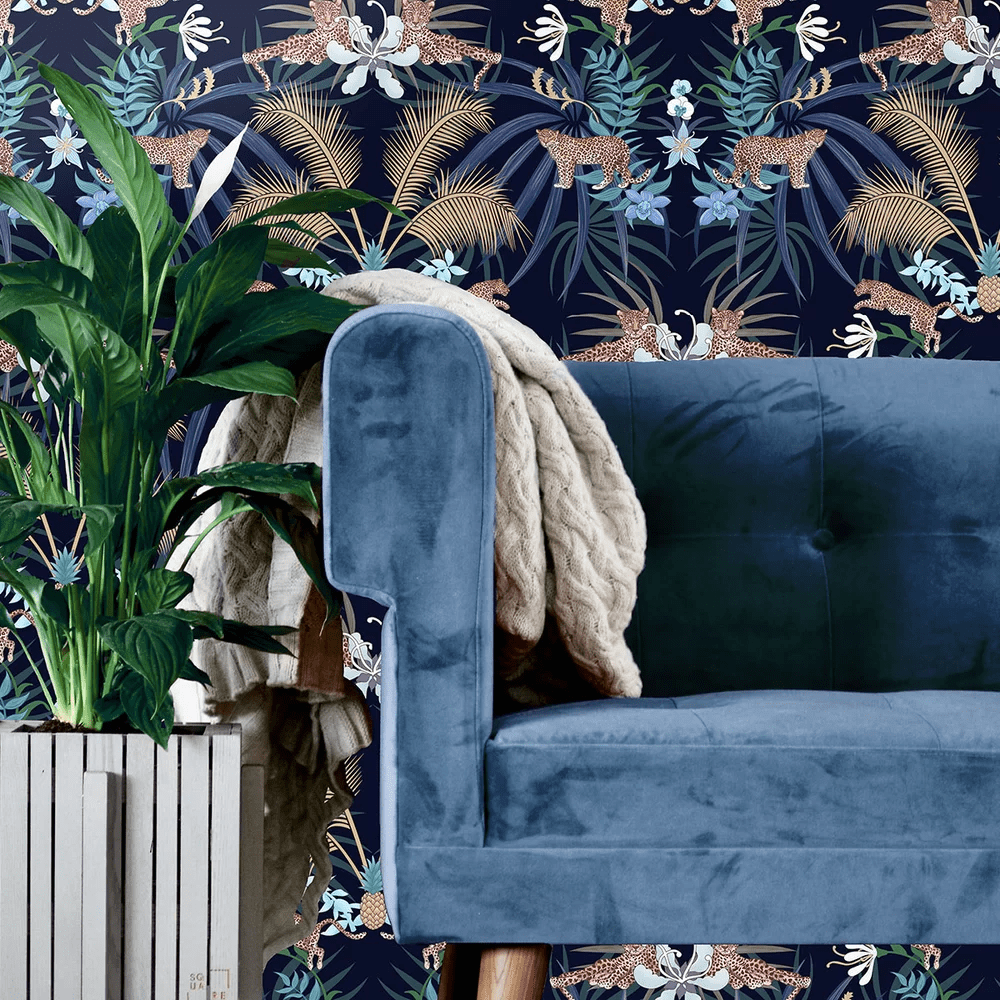 Leopard Luxe Wallpaper - Blue - The Graduate Collection - BWLUXEBLUE - Premier Wallcovering