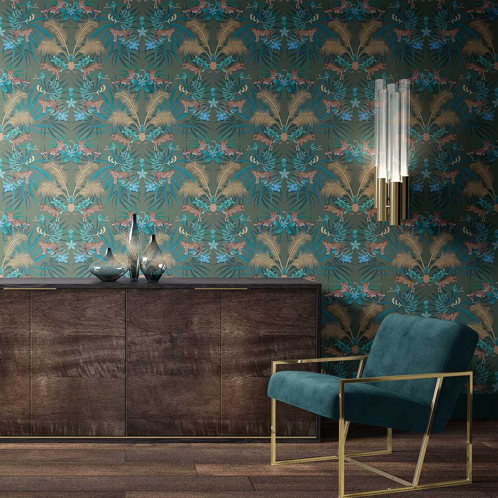 Leopard Luxe Wallpaper - Green - The Graduate Collection - BWLUXEGREEN - Premier Wallcovering