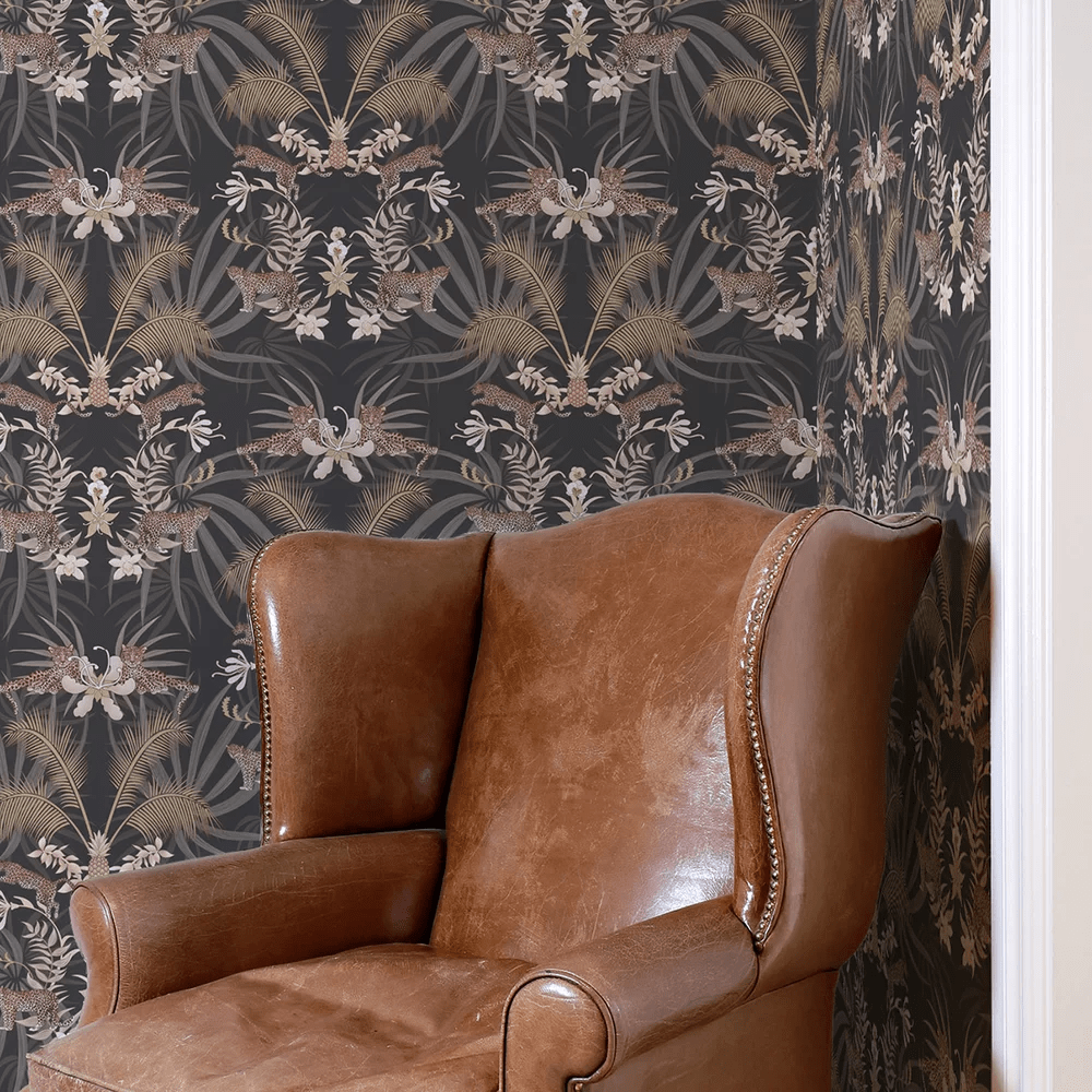 Leopard Luxe Wallpaper - Charcoal - The Graduate Collection - BWLUXECHARCOAL - Premier Wallcovering