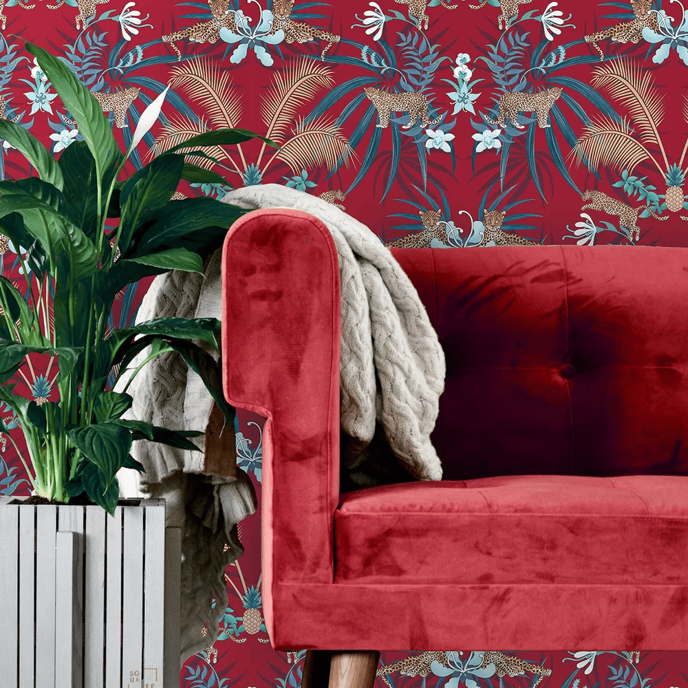 Leopard Luxe Wallpaper - Red - The Graduate Collection - BWLUXERED - Premier Wallcovering