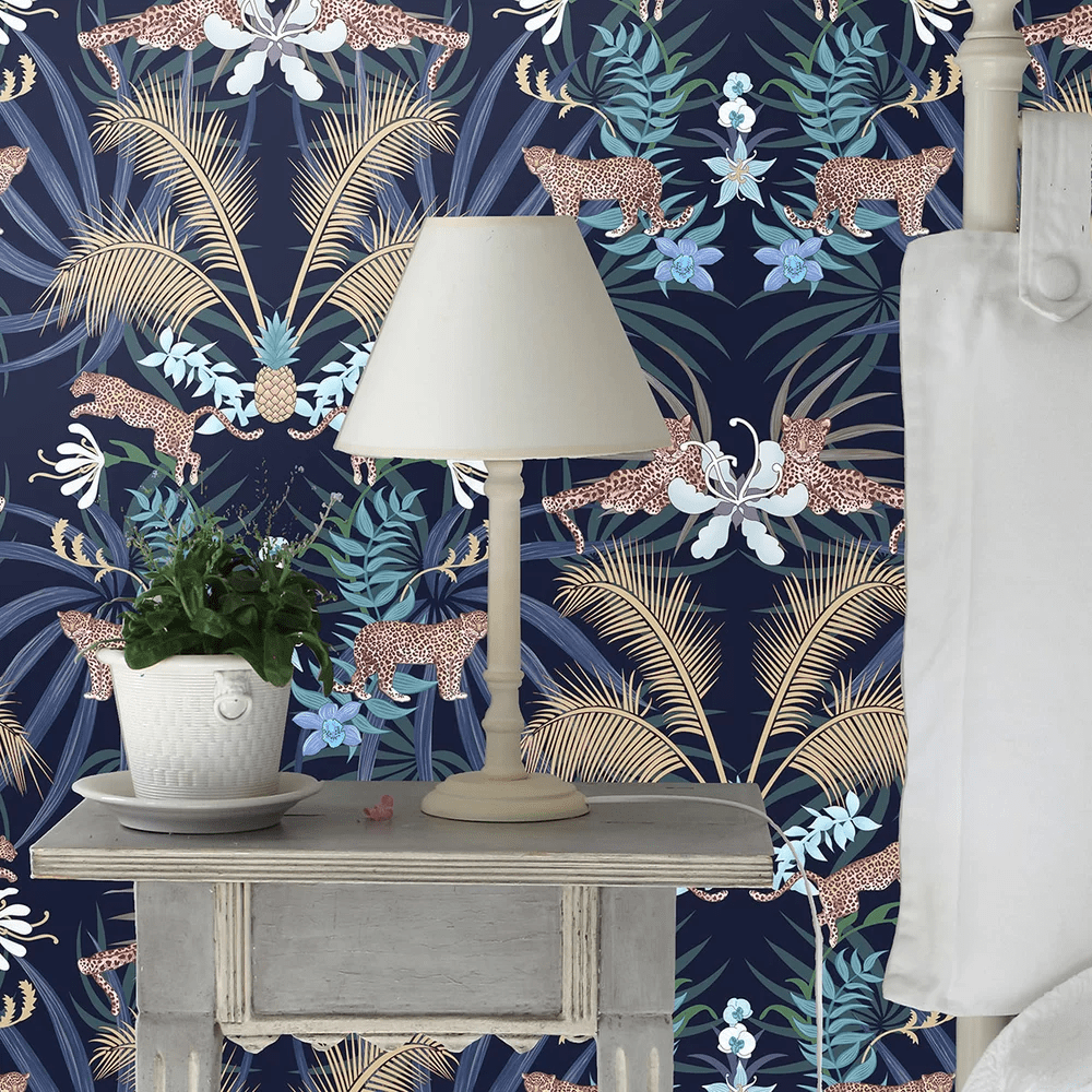 Leopard Luxe Wallpaper - Blue - The Graduate Collection - BWLUXEBLUE - Premier Wallcovering