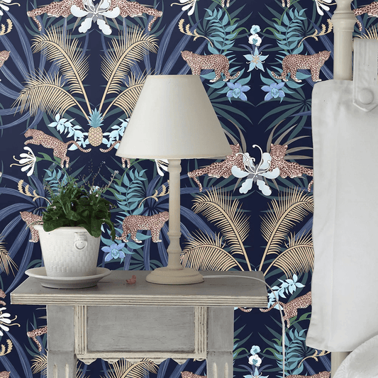 Leopard Luxe Wallpaper - Blue - The Graduate Collection - BWLUXEBLUE - Premier Wallcovering