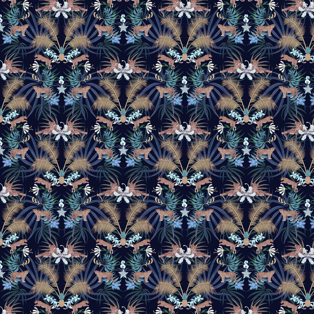 Leopard Luxe Wallpaper - Blue - The Graduate Collection - BWLUXEBLUE - Premier Wallcovering