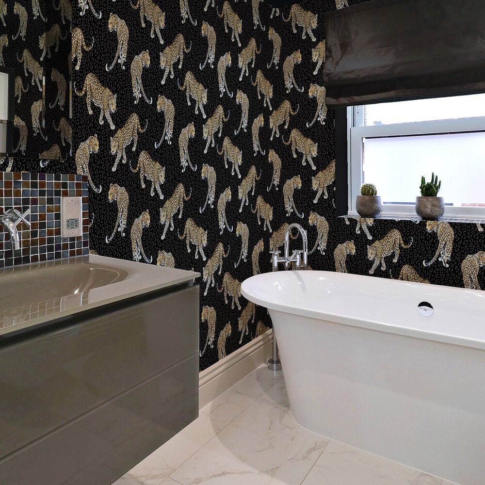 Leopard Wallpaper - Charcoal - The Graduate Collection - AB1LEOCHARCOAL - Premier Wallcovering