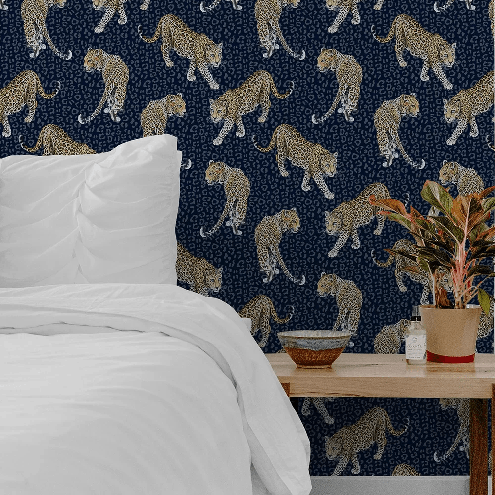 Leopard Wallpaper - Blue - The Graduate Collection - AB1LEOBLUE - Premier Wallcovering