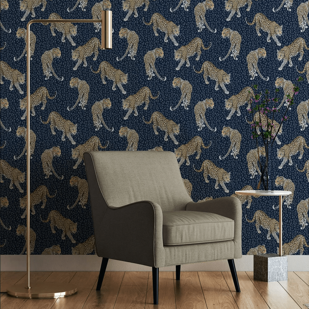 Leopard Wallpaper - Blue - The Graduate Collection - AB1LEOBLUE - Premier Wallcovering