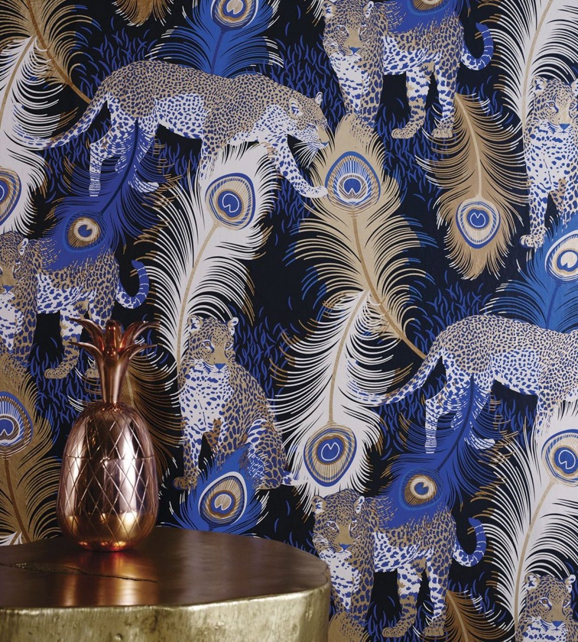 Leopardo Wallpaper - Black/Electric Blue - Matthew Williamson - W6805-01 - Premier Wallcovering