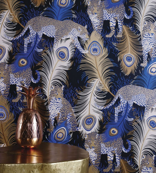 Leopardo Wallpaper - Black/Electric Blue - Matthew Williamson - W6805-01 - Premier Wallcovering