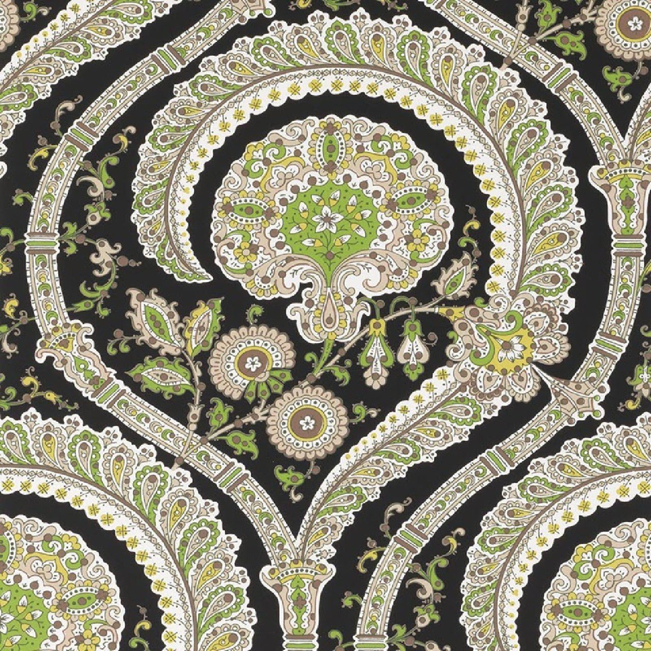 Les Indiennes Wallpaper - Black/Green - Nina Campbell - NCW4350-04 - Premier Wallcovering