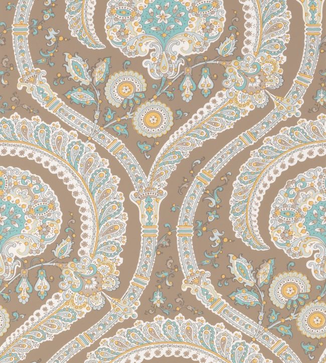 Les Indiennes Wallpaper - Taupe/Aqua - Nina Campbell - NCW4350 - 03 - Premier Wallcovering