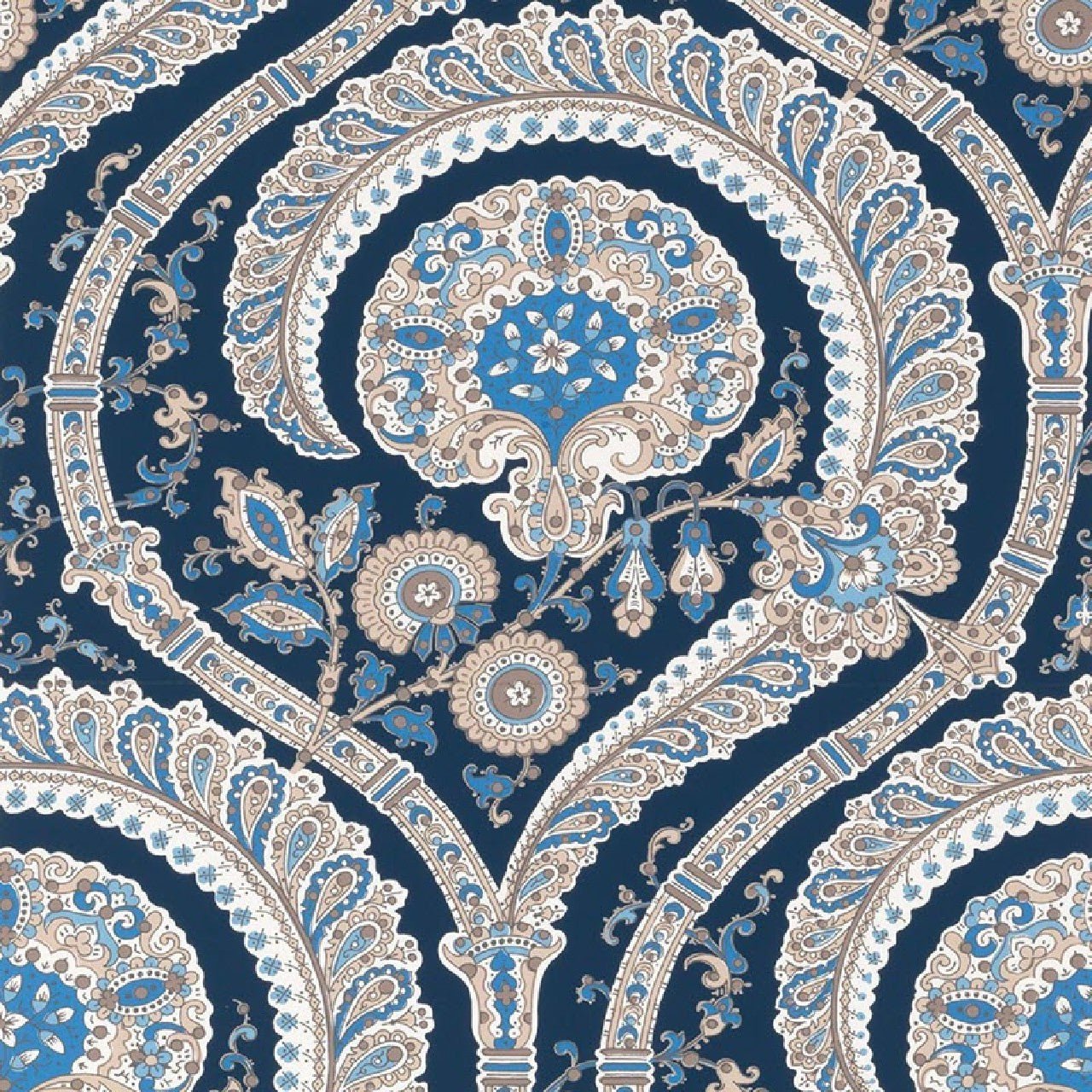 Les Indiennes Wallpaper - Blue - Nina Campbell - NCW4350-05 - Premier Wallcovering