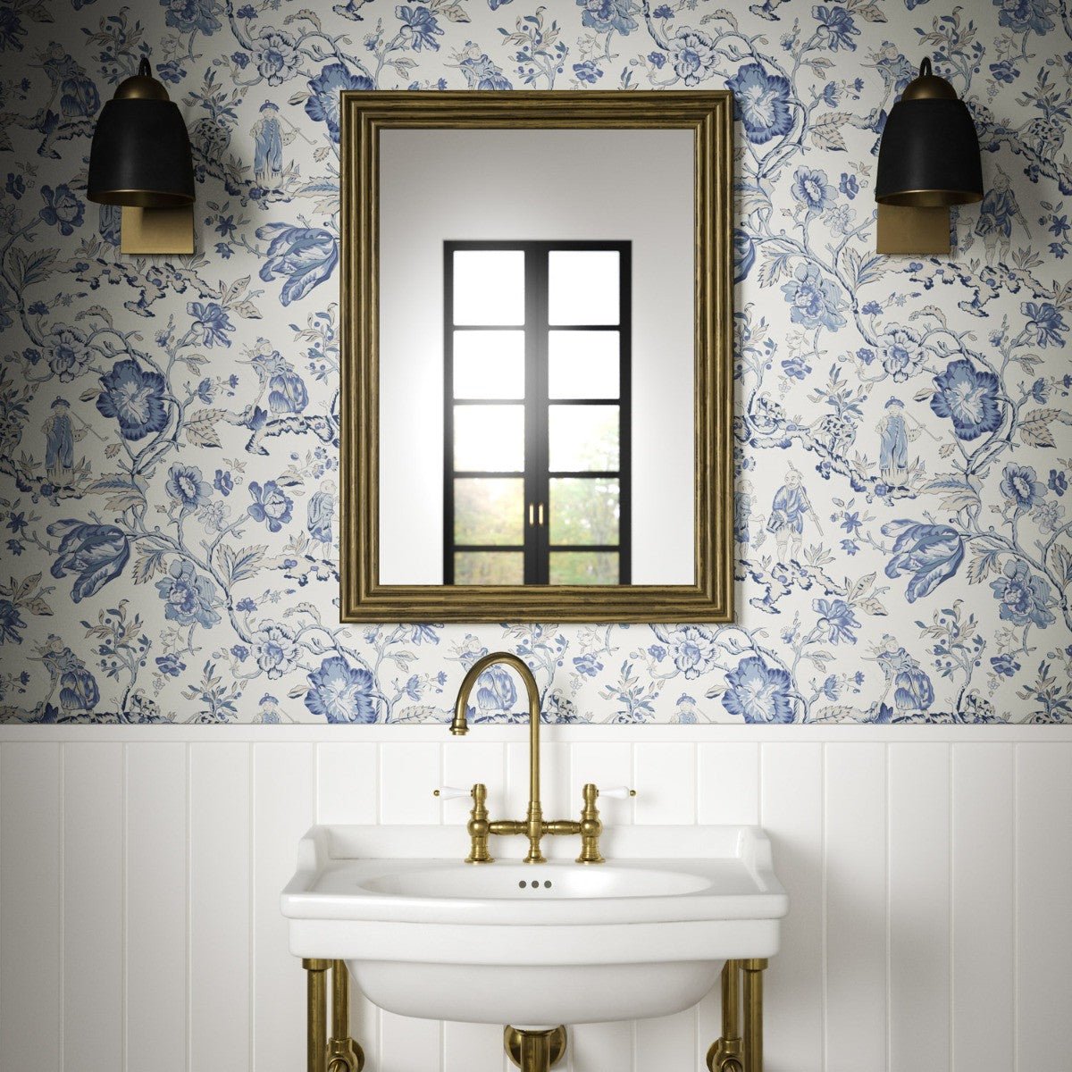 Les Pecheurs Wallpaper - China Blue - Warner House - Premier Wallcovering