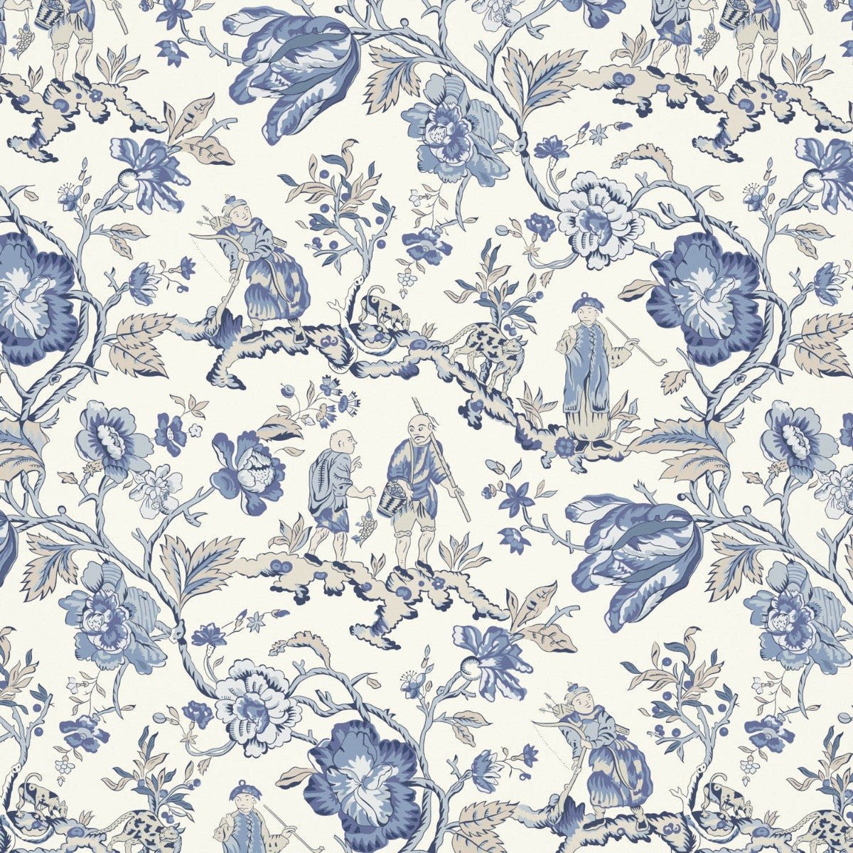 Les Pecheurs Wallpaper - China Blue - Warner House - Premier Wallcovering
