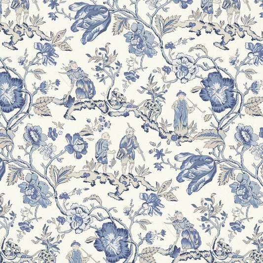 Les Pecheurs Wallpaper - China Blue - Warner House - Premier Wallcovering
