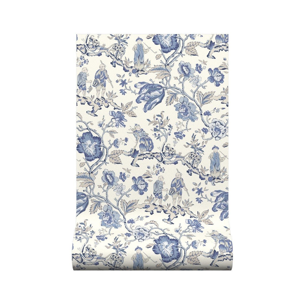 Les Pecheurs Wallpaper - China Blue - Warner House - Premier Wallcovering