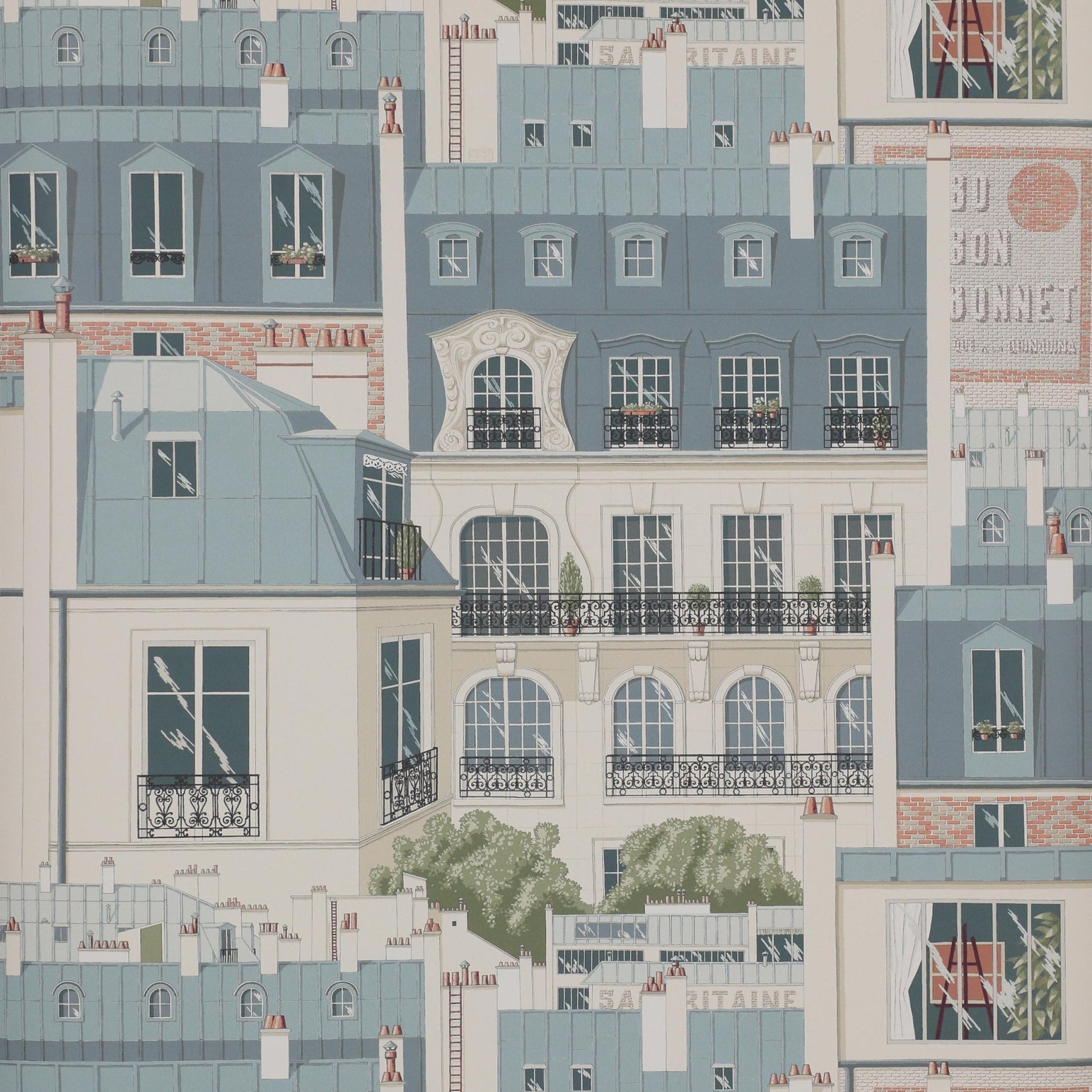 Les Toits de Paris Wallpaper - Vert de Gris - Manuel Canovas - 03082/01 - Premier Wallcovering
