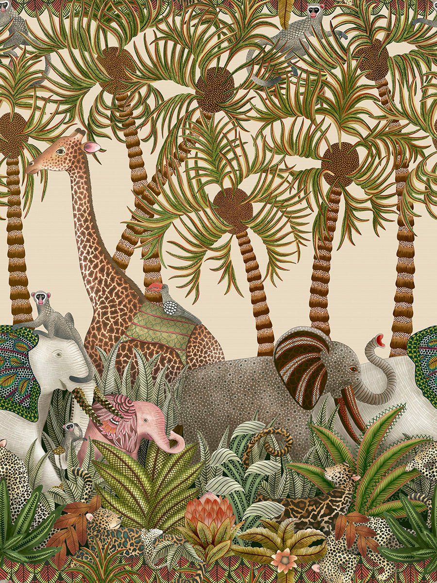 Letaba March Grasscloth Wallpaper - Spring Green & Ginger on Cream - 119/11047 - Cole & Son - Premier Wallcovering