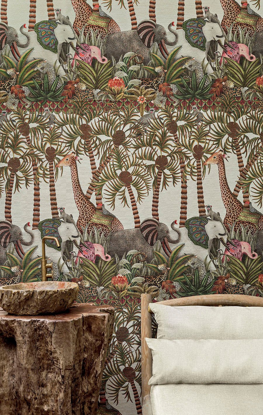 Letaba March Grasscloth Wallpaper - Spring Green & Ginger on Cream - 119/11047 - Cole & Son - Premier Wallcovering