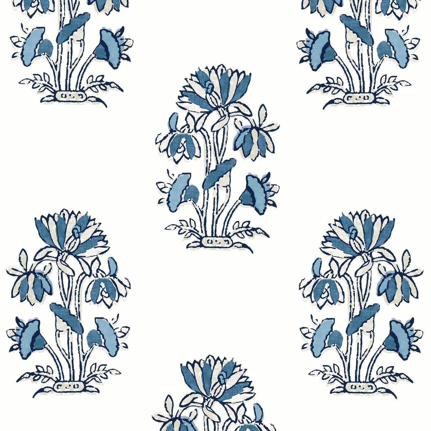Lily Flower Wallpaper - Blue & White - Thibaut - T13204 - Premier Wallcovering