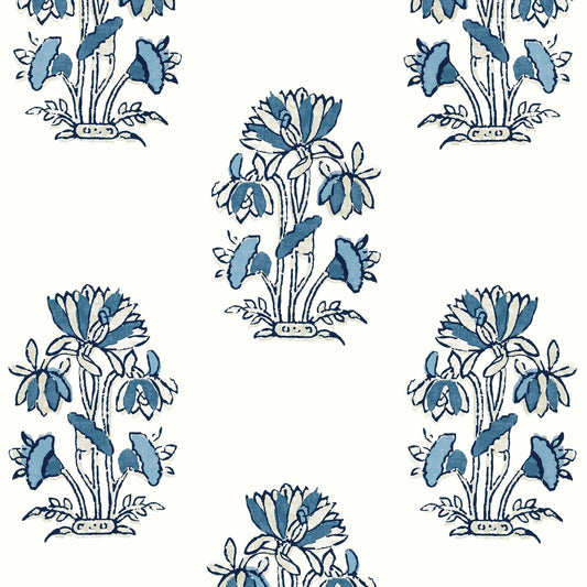 Lily Flower Wallpaper - Blue & White - Thibaut - T13204 - Premier Wallcovering