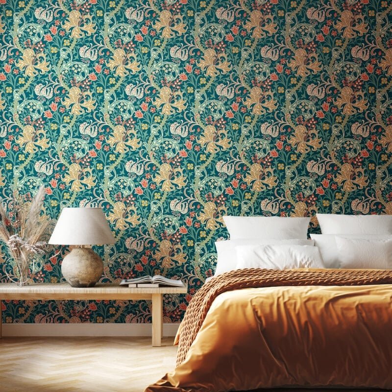 Lily Ogee Wallpaper - Teal - Hoopla Walls - HWA1134W - Premier Wallcovering