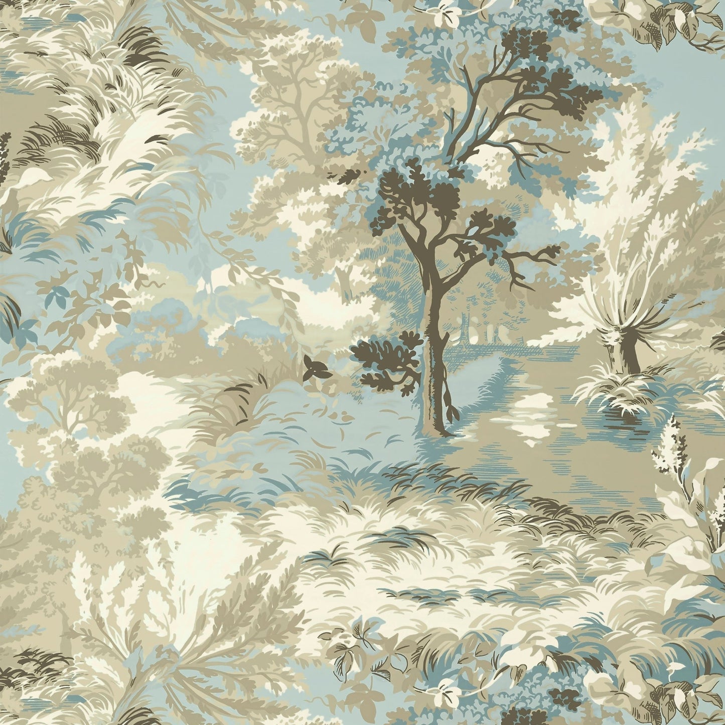 Lincoln Toile Wallpaper - Beige & Spa Blue - Thibaut - T10865 - Premier Wallcovering