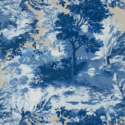 Lincoln Toile Wallpaper - Blue & Flax - Thibaut - T10864 - Premier Wallcovering