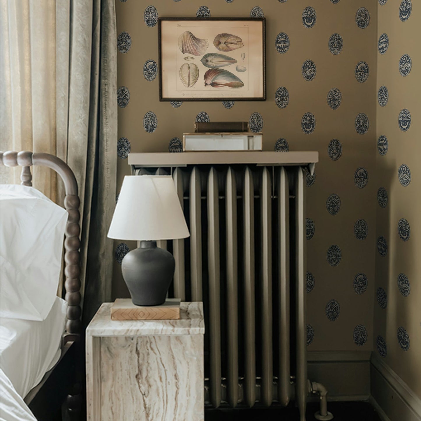 Linear Cameos Wallpaper - Shell, Churt Blue and Cliffwell Stone - Josephine Munsey - LIN-057-061-015 - Premier Wallcovering