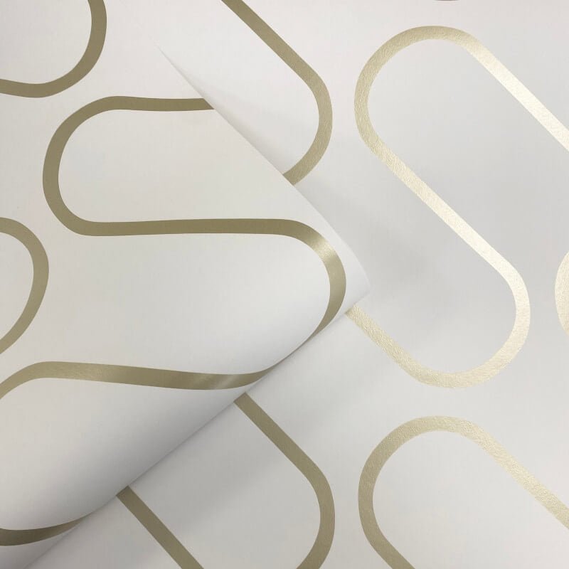Linear Curve Wallpaper - White/Gold - Catherine Lansfield - 206504 - Premier Wallcovering